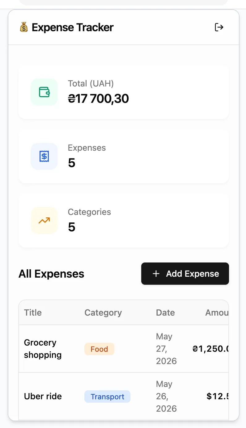 Base44 generated a fully functional expense tracker from a single prompt